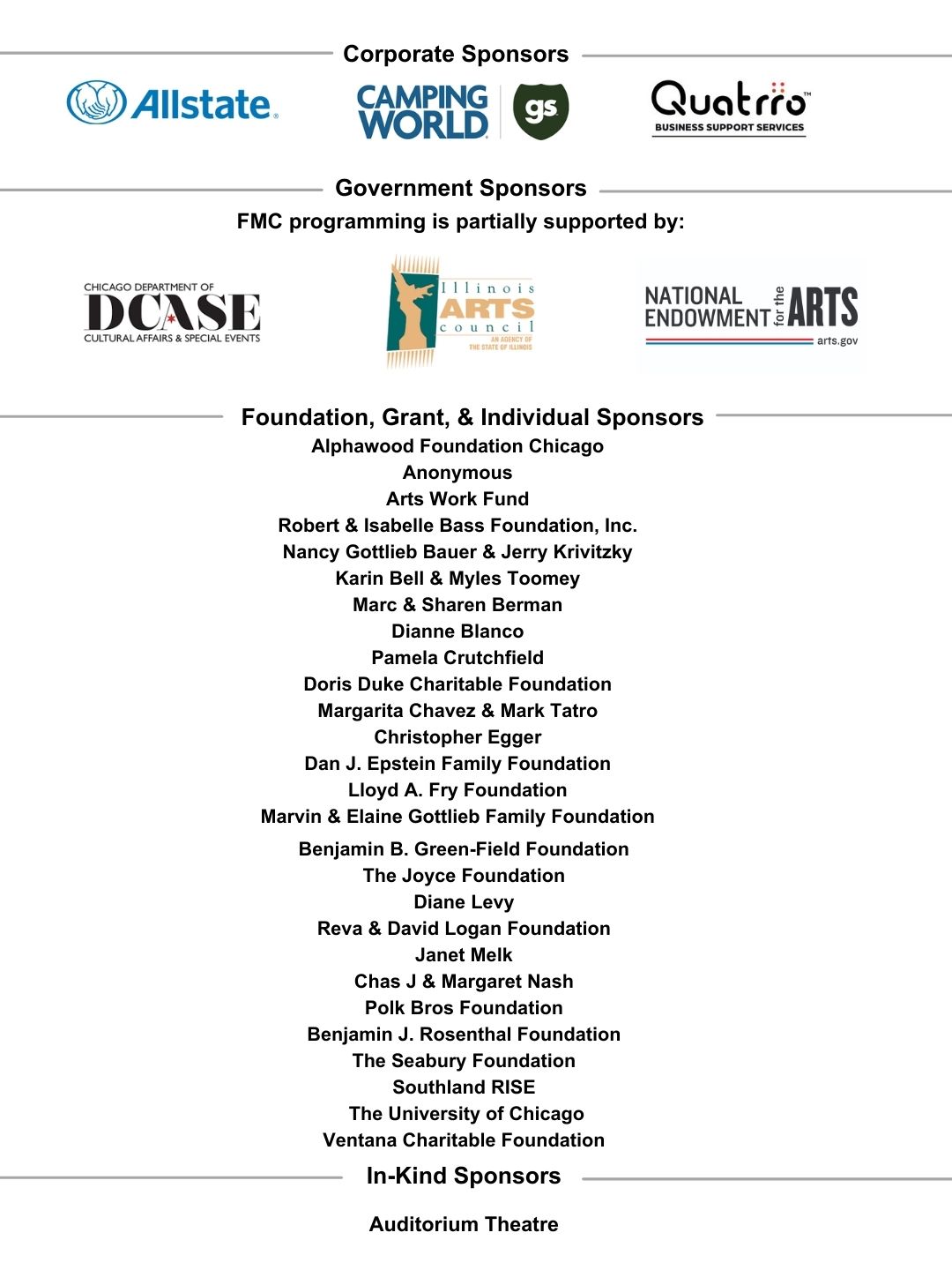 Sponsors and Donors of Releve Soiree